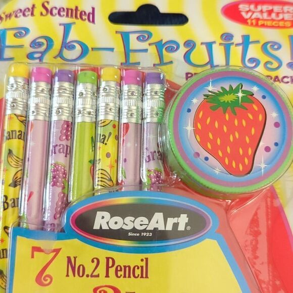 Roseart retro Fab Fruits pencil and eraser set kawaii NEW - Picture 5 of 7